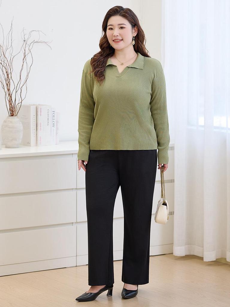 Winter 2025 Plus Size Fashionable High-Waist Straight-Leg Pants with Metal Accents for Middle-Aged Women, Size 6XL