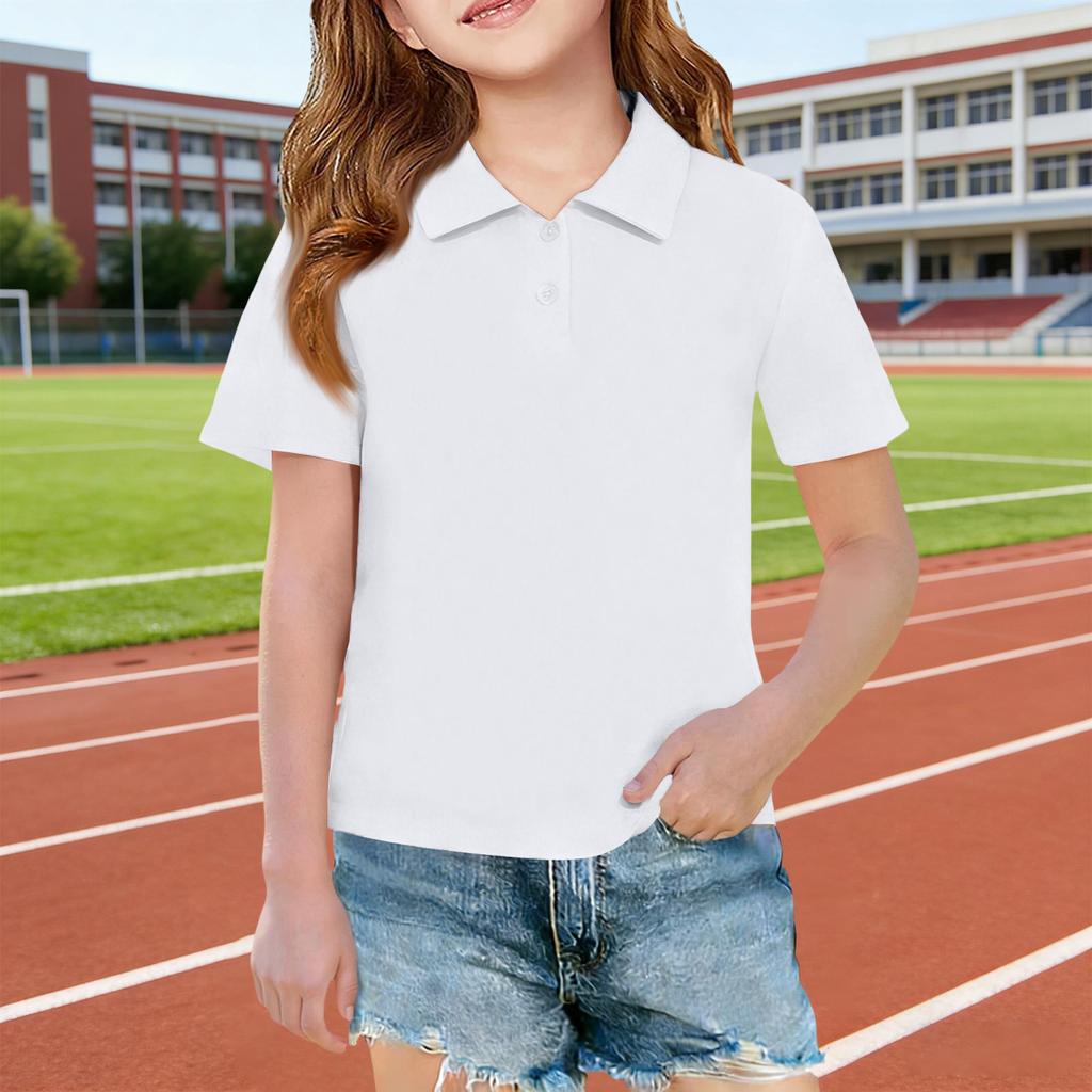 Short Sleeve Polo Shirt for Girls Classic Collar Design Breathable Lightweight Fabric Suitable for Daily Wear School Uniforms Outdoor Activities
