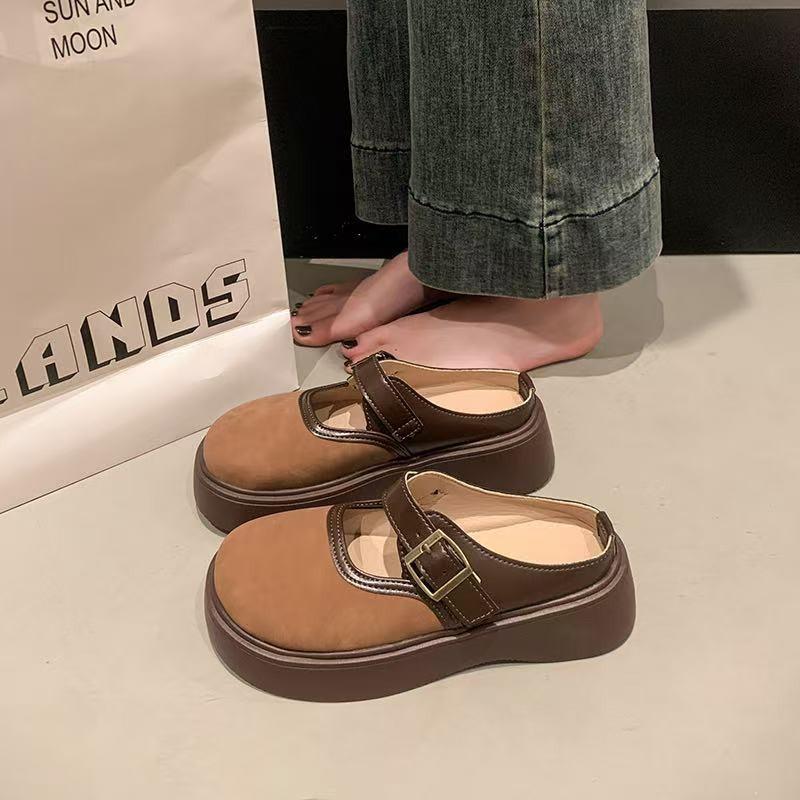 New bag head half slippers, lazy shoes, platform-soled casual fashion versatile sandals, comfortable and breathable in autumn