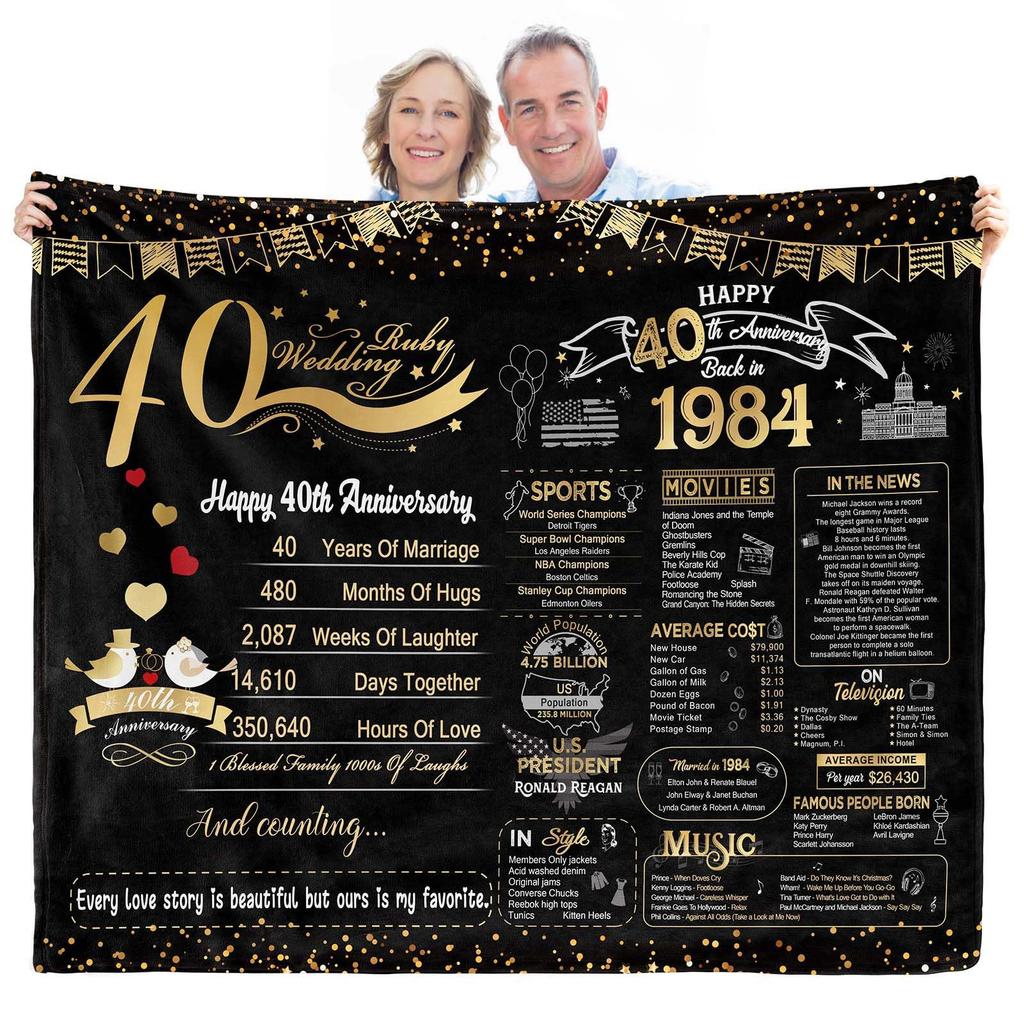 40Th Anniversary Wedding Blanket Flannel Soft Comfortable Home Blanket Warm Blanket Couple Memorial Gift