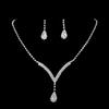 Bridal Jewelry Set: European & American Style Diamond V-Neck Teardrop Pendant Necklace & Stud Earrings N5471