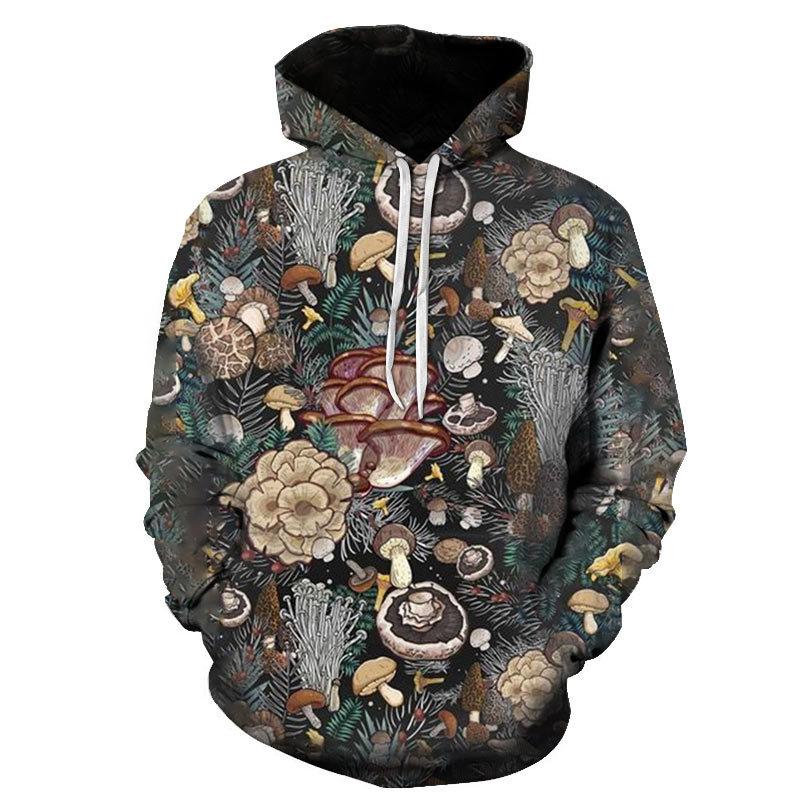 Fashion Colored Mushroom Pattern 3D Printed Hooded Sweatshirt Casual Super Large Hooded Sweatshirt Street Harajuku Men Pullover