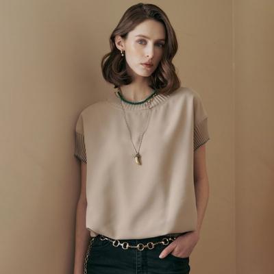 Pleats Cap Sleeve Round Neck Short Sleeve Blouse Ze08qb600na
