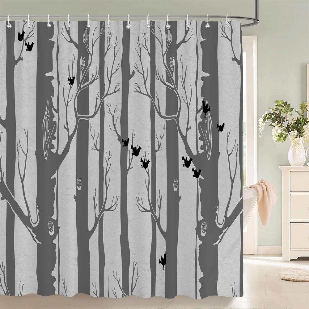 Green Plant Leaves Print Shower Curtains Watercolor Boho Floral Waterproof Morden Bathroom Bathtub Curtain Room Decor With Hooks