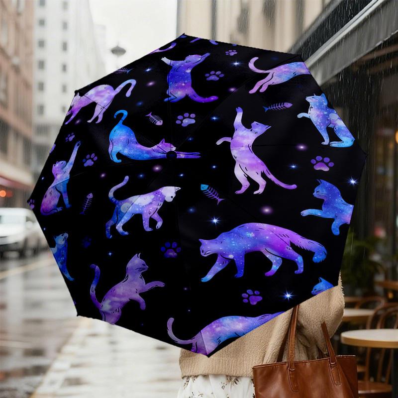 1pc Galaxy Cats Pattern Umbrella Design Automatic Opening and Closing Umbrella, High-quality Travel Umbrella,  C1128160