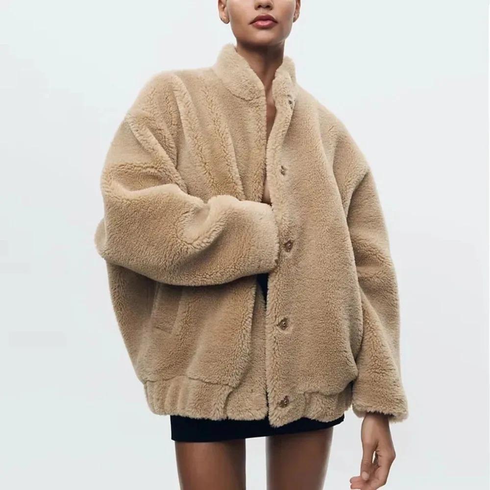 Giubbotti bomber in pile per donna autunno inverno caldo in lana peluche cappotti con collo alto manica lunga con tasche nuovi capispalla