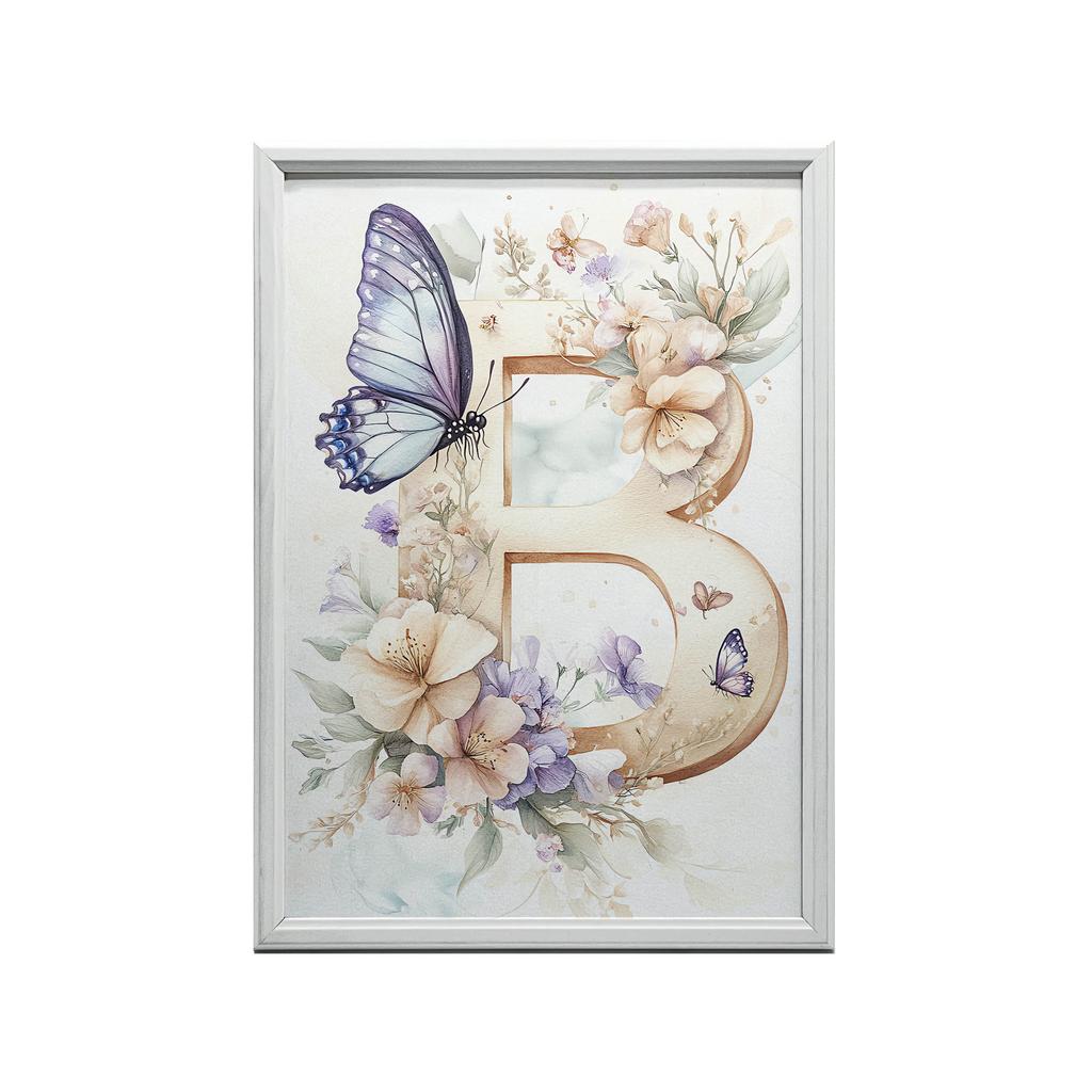 Plakat "B" W Kwiatach I Motylach Plakat "B" W Kwiatach I Motylach, 40X50 Cm, Rama Aluminiowa Czarna, Papier Matowy 230 Gsm