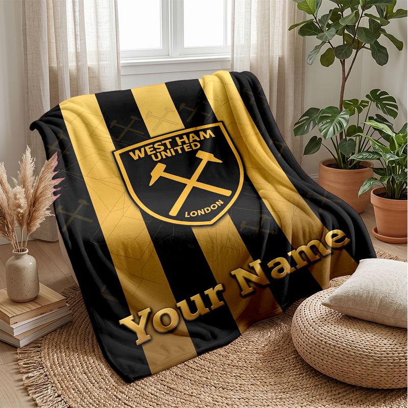 West Ham United FC Coperta in Flanella con Nome Personalizzato Logo Calcio Coperta in Pile Personalizzata Regalo Speciale per Divano Camera da Letto Casa