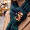 Holiday Party Accessory 1/2Pcs Christmas Yorkshire Terrier Dog Brooch, Santa Hat Puppy Lapel Pin with Rhinestones Rhinestones, Animal Badge for Coats