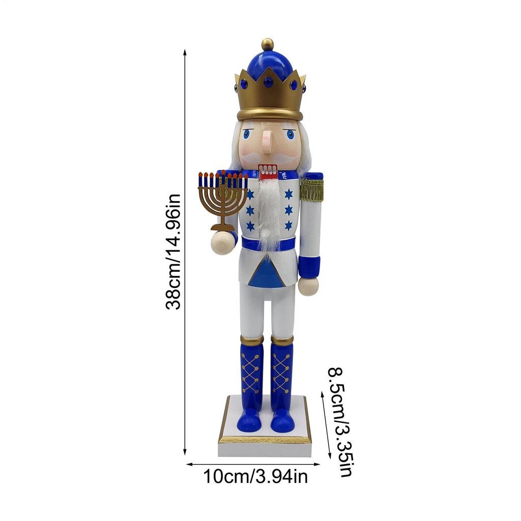 Wooden Nutcracker Figures Nutcracker Hanukkah Decor White And Blue Table Desktop Doll Ornament For Fireplace Window Tabletop