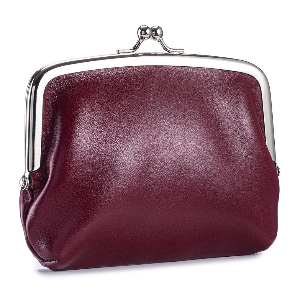 Новый винтажный кошелек для монет женский из коровьей кожи высшего слоя, универсальная сумка для хранения с двойным зажимом, сумка с золотым зажимом вино красного