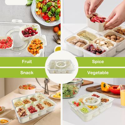 1Pieces Rugged Snack Food Box Container Seasoning Divided Tray To Serve With Lid And Handle, Outdoor Tableware