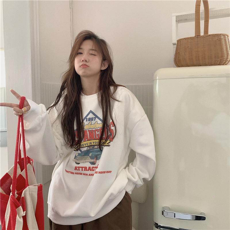 Sleeve O Neck Long Women Loose Pullovers Female Tops Solid Color Sweatshirts