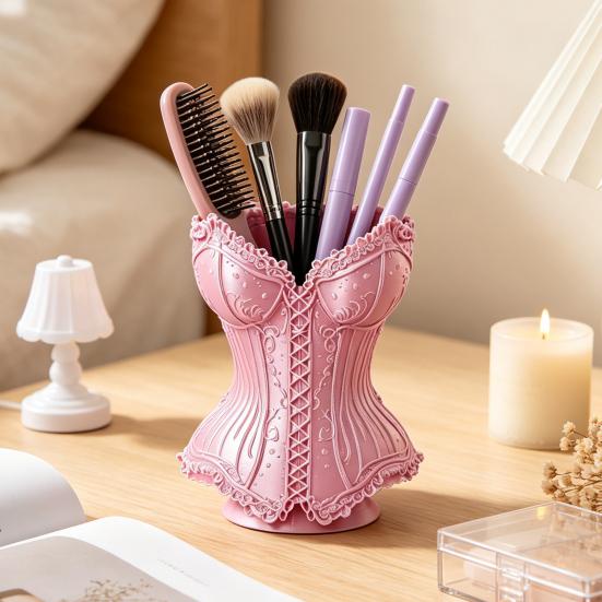 Dressing Table Storage Gothic Corset Pen Holder, 3D Printed Vintage Dark Makeup Brush Creative Office Supplies Decorative Desk Organizer for