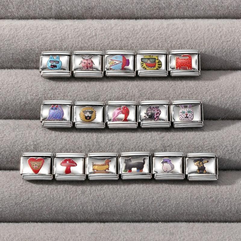 Creative Personalized DIY Cartoon Animals Series Charm Bracelet Lovely Fish Dog Cat Bead Fit 9mm Stainless Steel Bracelet Gift