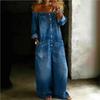 Mode Retro Imitation Denim Jumpsuit für Damen Sommer Einreiher Schulterfrei Lang Locker Strampler Overalls Hosen