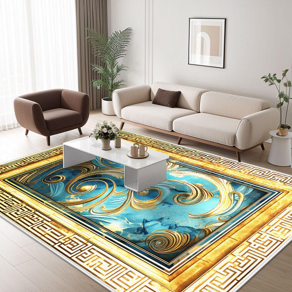 Modern Golden Border Home Decoration Luxury Living Room Rugs Antiskid Carpet for Rooms Soft Big Size Sofa Table Mat Easy Clean