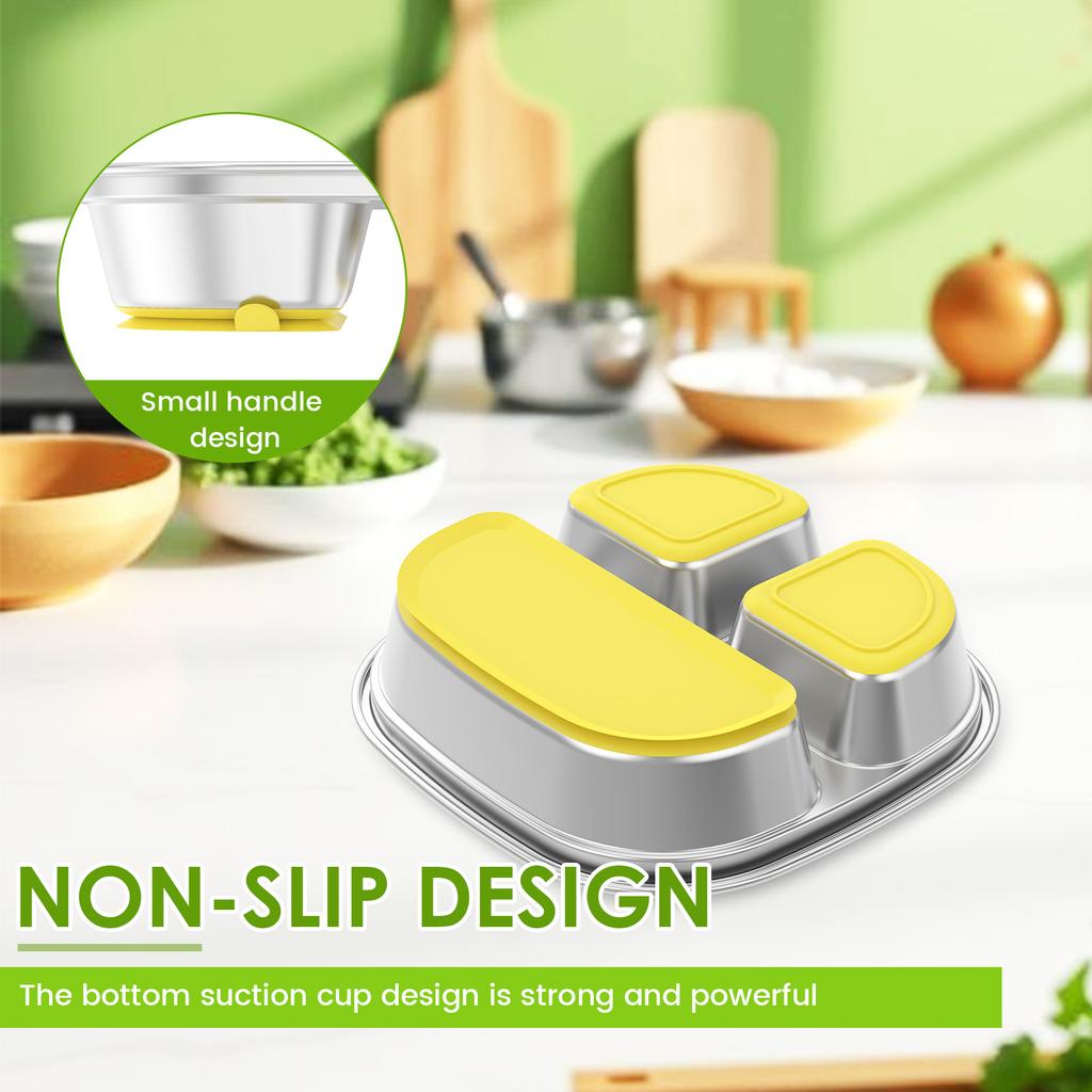 Stainless Steel Kids Plates Divided Designed Metal Kid Plate Stainless Steel Divided Plates Stainless Steel Baby Suction Plate