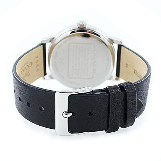 COACH GRAND Silver Dial Black Leather Strap 14503494