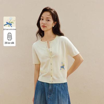 INMAN Ice Silk Floral Embroidered Knit Cardigan