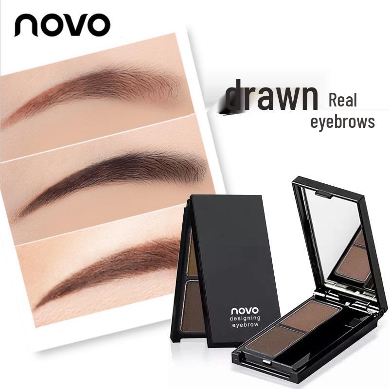 NOVO Dual-Color Eyebrow Powder: Waterproof, Sweatproof, Non-Smudging, Long-Lasting, Natural Look - Perfect for Beginners and Students.
