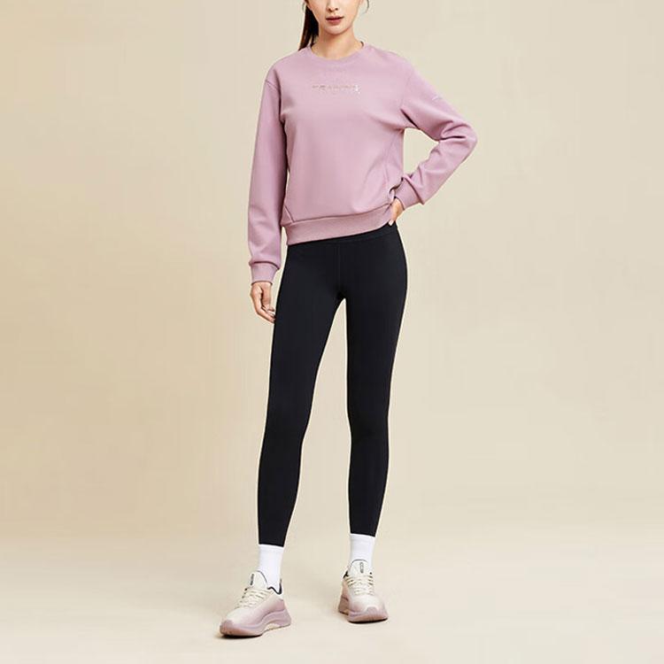 Anta Training Series Letter Round Neck Pullover Sweatshirt Women Sweatshirt Floral-Pink 162347720-2