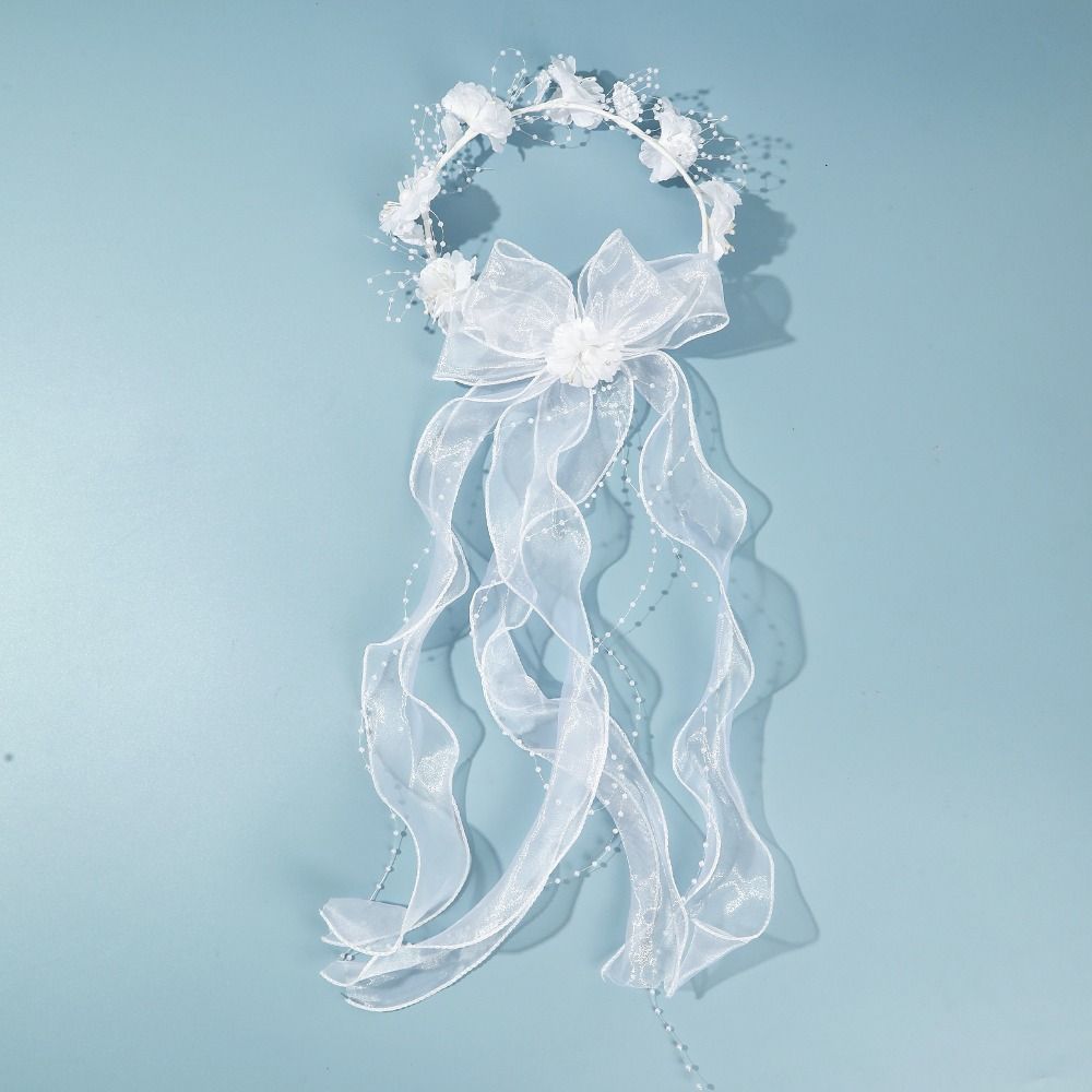 Polyester Girls Head Gauze Mesh Flower Wreath Portable Marriage Headwear  Photo Props