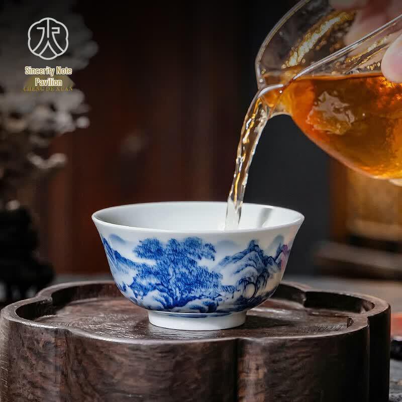 Jingdezhen Hand-Painted Blue & White Ceramic Teacup