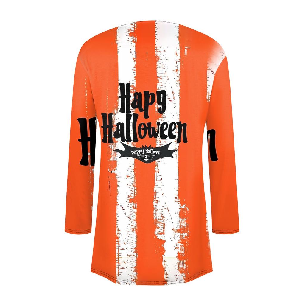 Women's Fashion Casual Halloween Printed Mid-Length Irregular Hem Cardigan Jacket