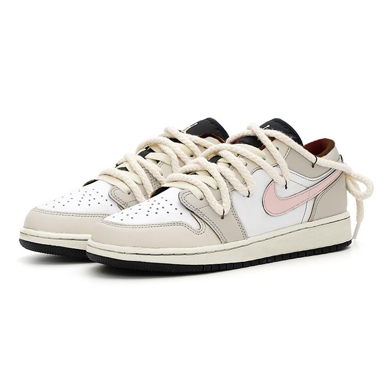 Jordan Air Jordan 1 Low top Vintage Basketball Shoes GS Gray Pink DQ8421-001(Team15-)