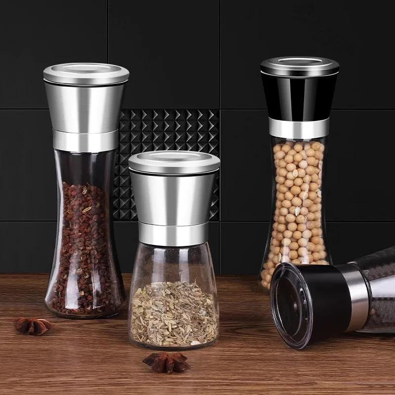 2-in-1 Pepper Grinder Cooking Seasoning Grinding Storage Bottle Stainless Steel Grinding Bottle 2-Layer Adjustable Compartment