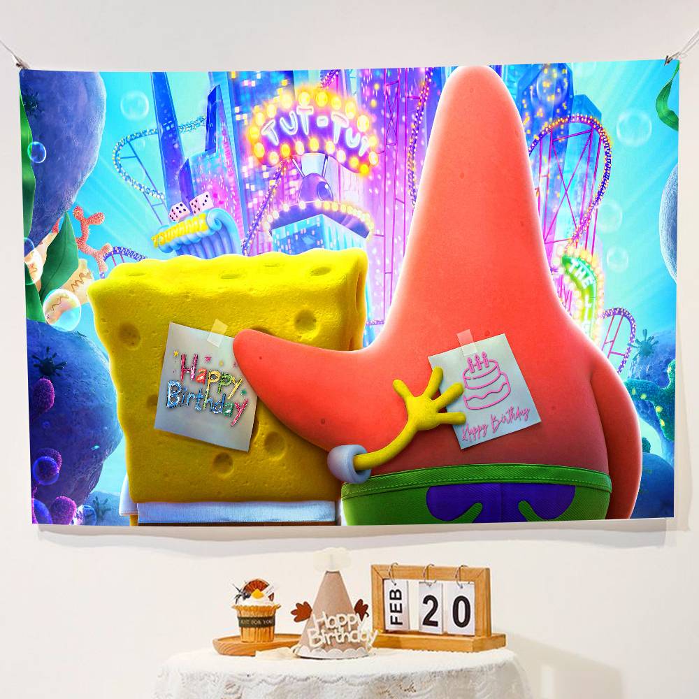 Cartoon Sponge And Bobs S-SquarePant Party Decorations Backdrop Photography Background Photo Studio Props Banner