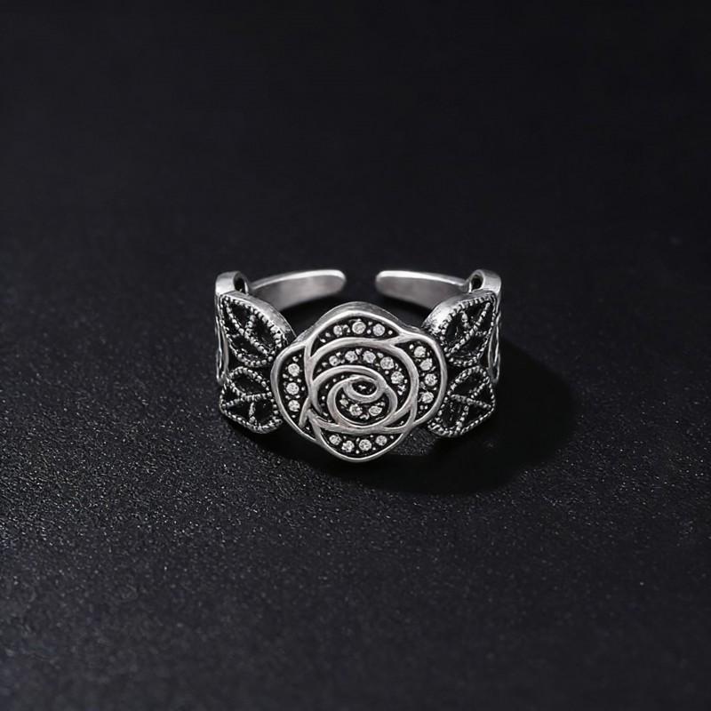 Adjustable Vintage Rose Flower Ring Women Men Copper Electroplated Bohemian Style Statement Jewelry