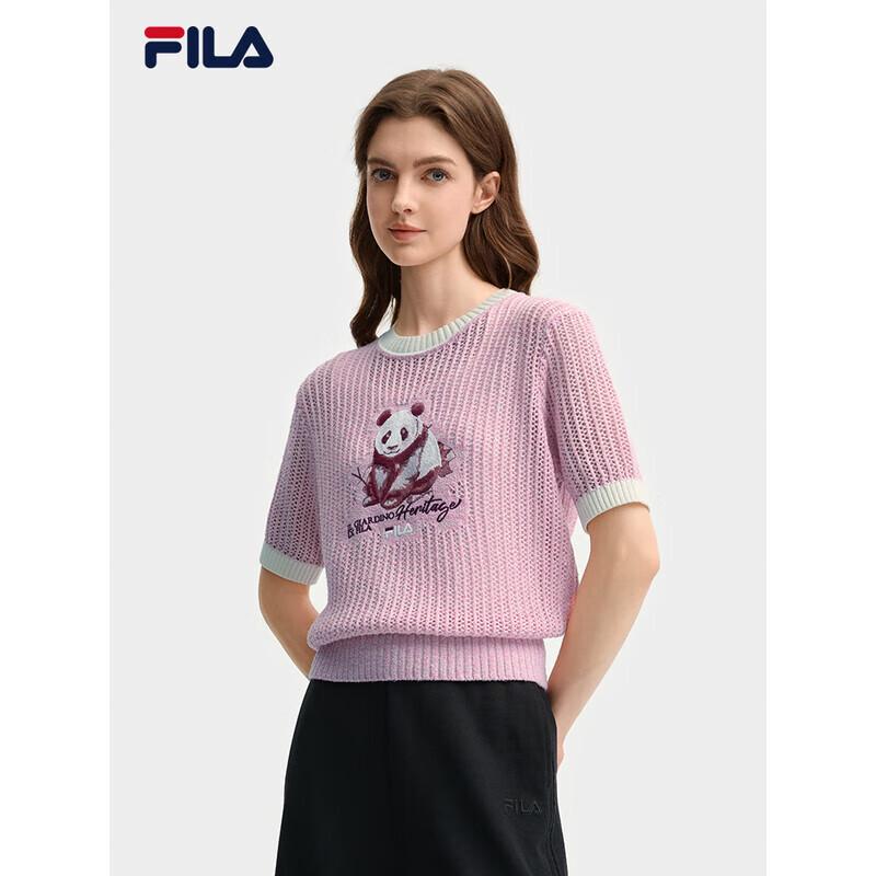 FILA Women s Panda Embroidered Knit Short Sleeve Top S