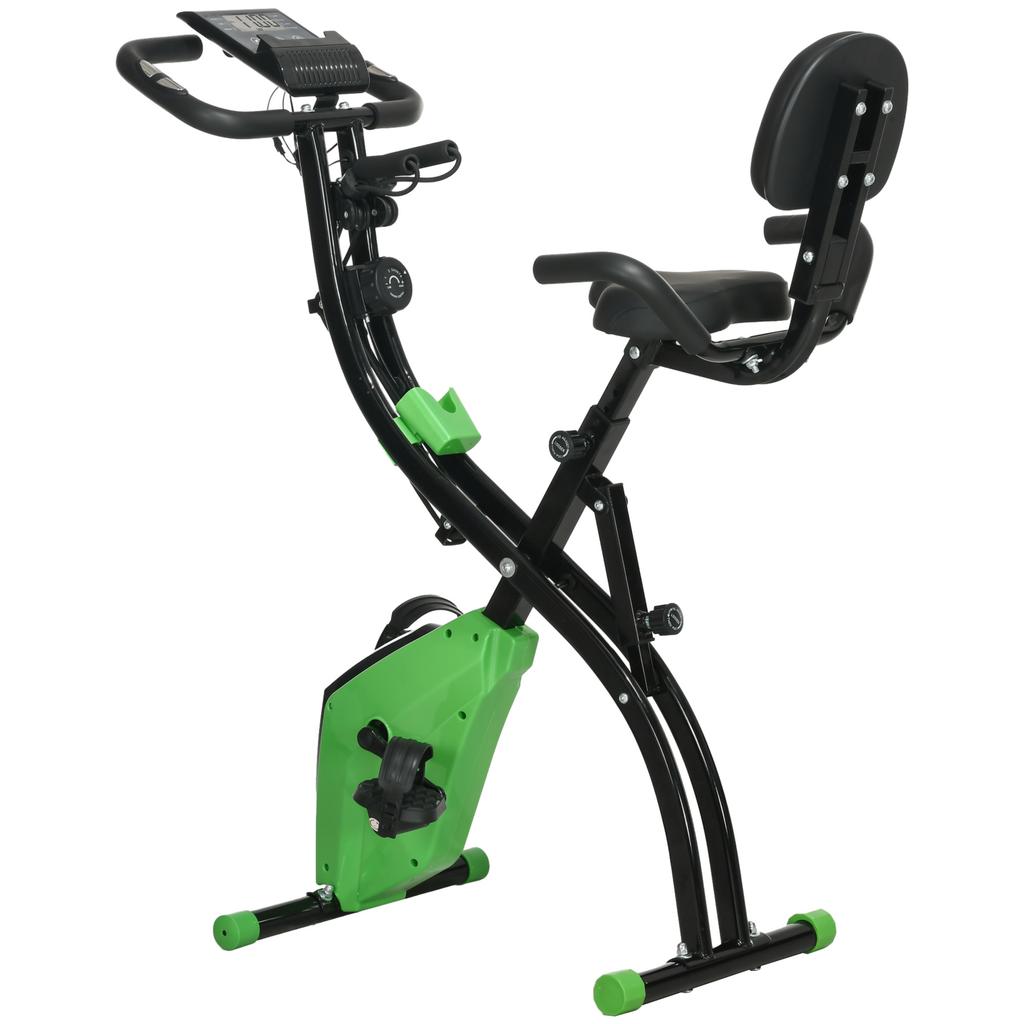 Cyclette Pieghevole 2-in-1 con Resistenza Magnetica a 8 Livelli, Elastico per Braccia, Sensore di Battito Cardiaco, Verde