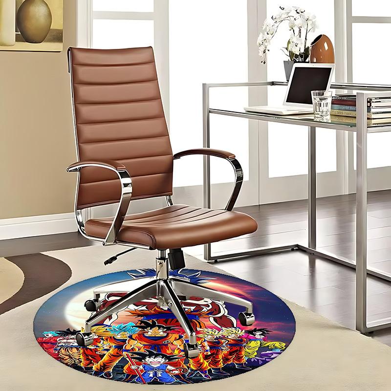 1 Stück Dragon Ball Z Goku Super Saiyan Runder Teppich - Anime Cartoon Design Stuhlmatte, Rutschfester Teppich für Büro, Heimdekoration, Wohnzimmer