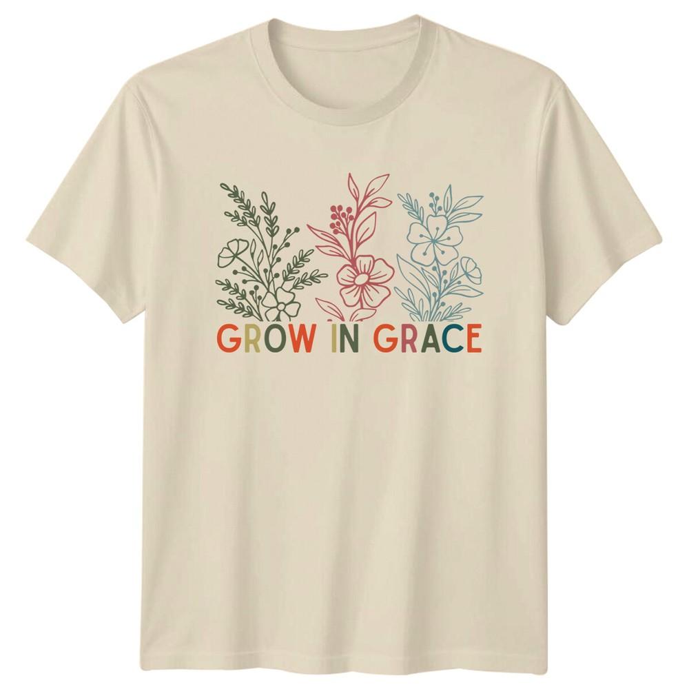 Grow In Grace Floral Faith TShirt Christian Quote Graphic Tee