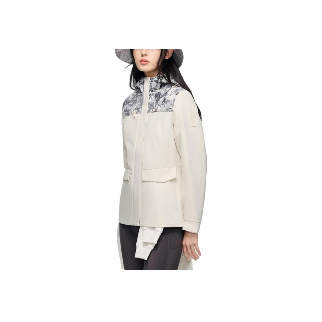 Anta X National Geographic Outdoor Series Color Block Water Resistant Windproof Thermal Woven Sports Jacket Women Jacket Stone-White 162416608-1