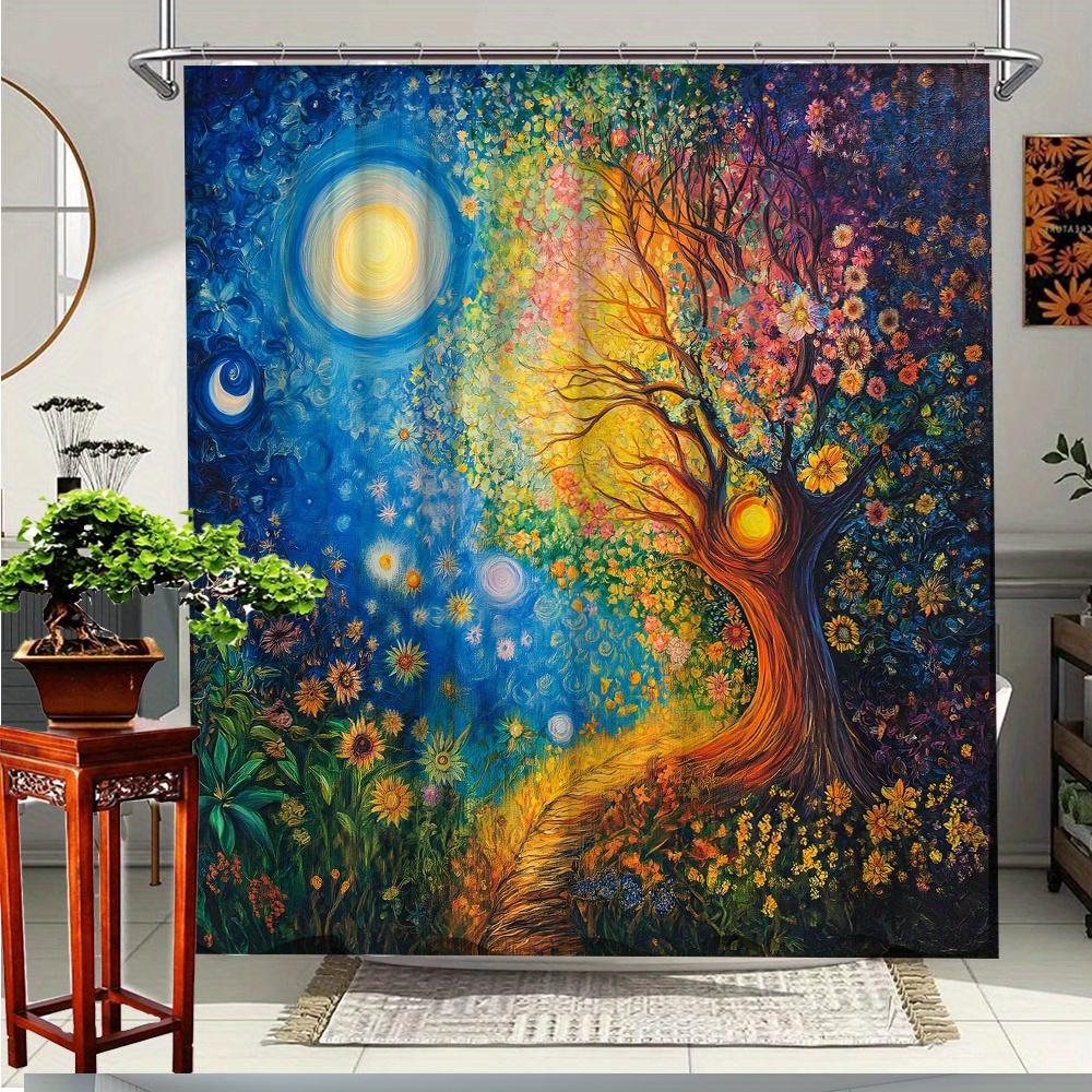 

Vibrant Tree Of Life Print Waterproof Shower Curtain For Bathroom, Colorful Floral Design High-End Toilet Partition Curtain W60H190(CM)-1 Pcs