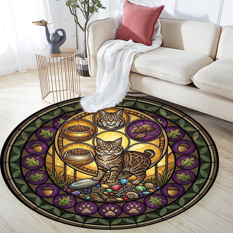 Cat Nature Symbols Round Area Rug Under Office Chairs Bedroom Living Room Home Decor