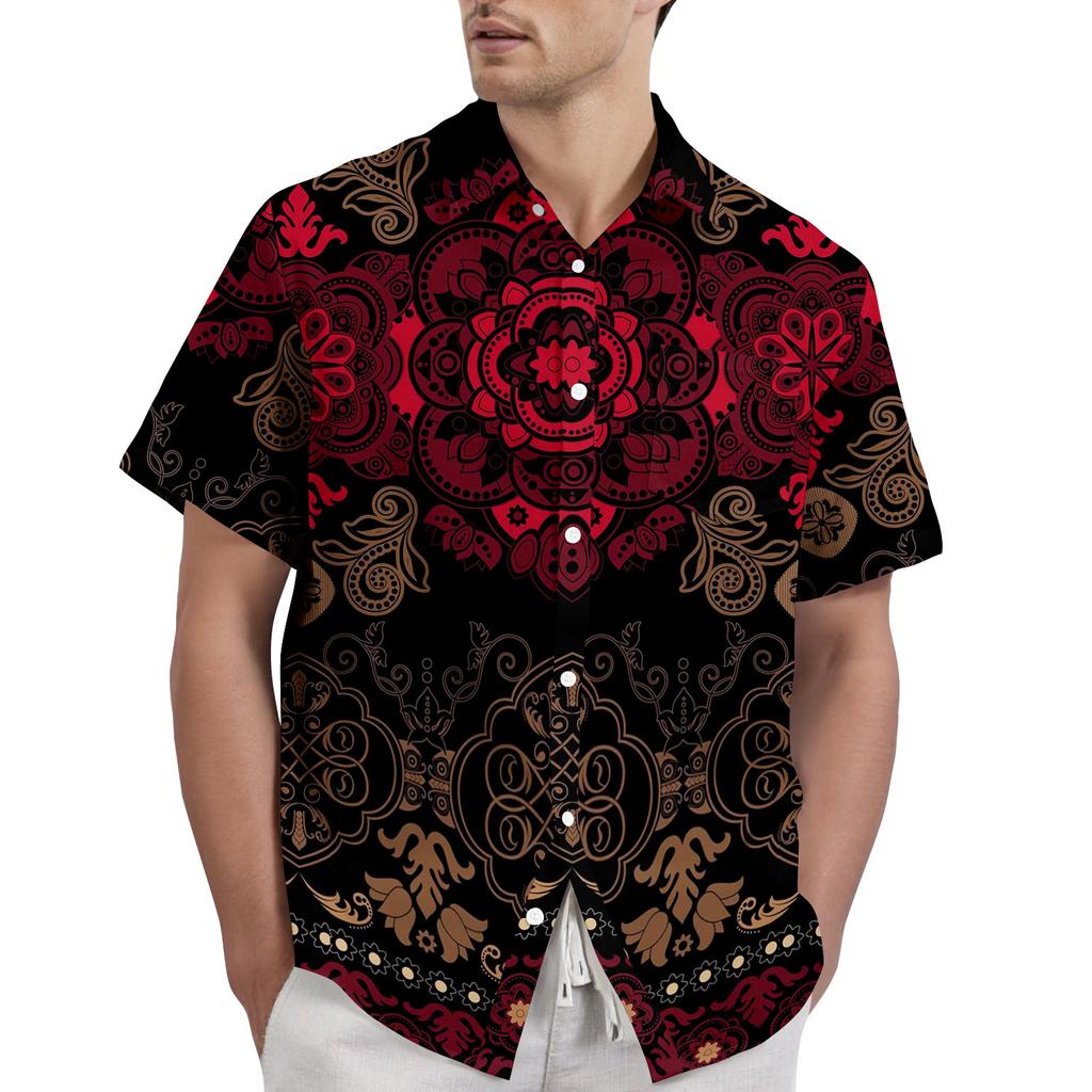 Retro Bohemian Print - Men's Casual Short Sleeved Shirt