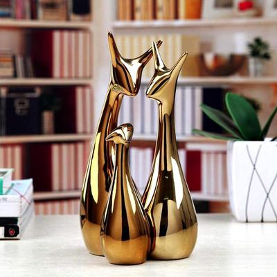 Home Decor Lucky Deer Statue Family Piano Finish Keramikfiguren - (3er-Set, goldenes Set)