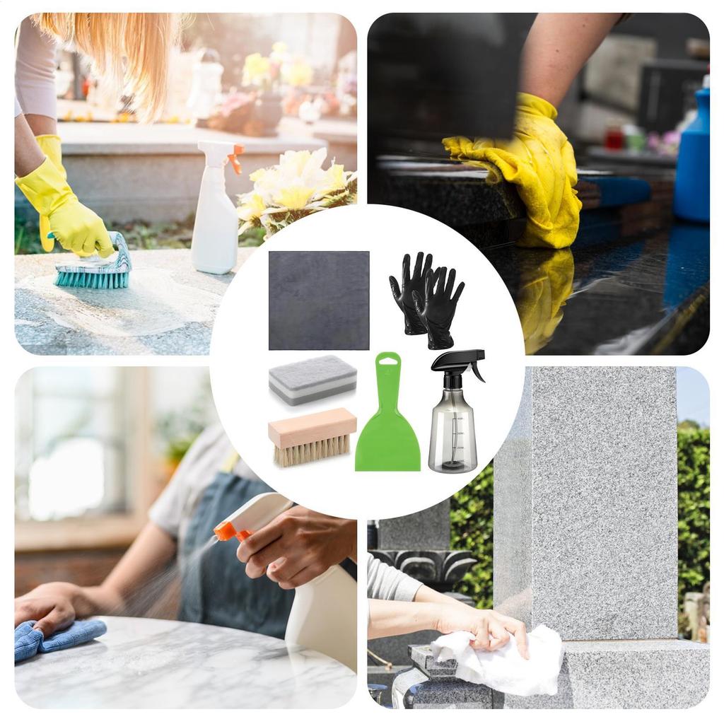 Tombstone Cleaner For Graves Cleaner Kit Spray Bottle Gloves Sponge Cloth Brush Scraper For Stone Care Monument Preservation