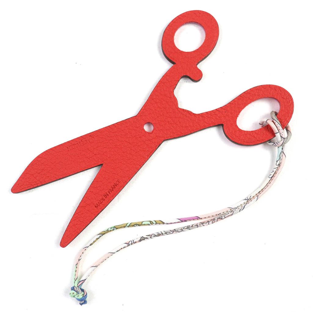 Pristine HERMES Bag charm Petit Ash scissors Pink red leather Used