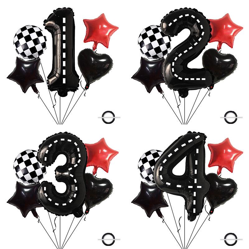 Racing Theme Balloon Bundle Black Textured Aluminum Film Digital Birthday Set Venue Background Arrangement