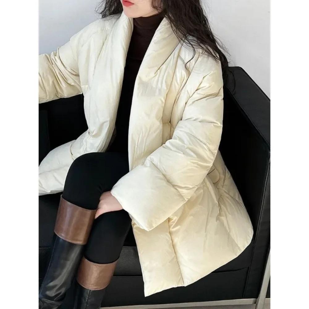 Women's Loose-fit Slimming Down Jacket Featuring White Duck Down Warmth Waist-cinching Silhouette