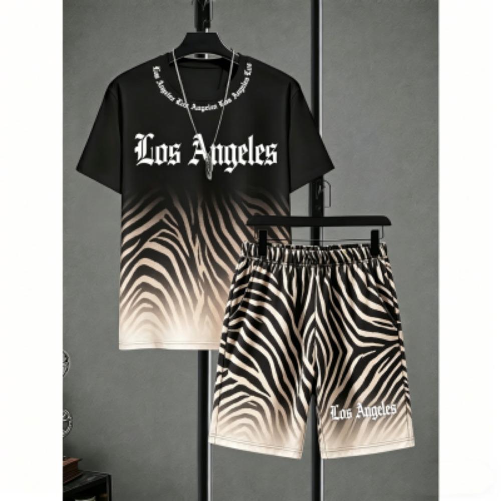 Fashion Men's Set Tiger Zebra Stripe Colorful Printed Men's T-shirt and Shorts 2 Piece Set Summer Casual Outdoor Men's and Women's T-shirt Sets