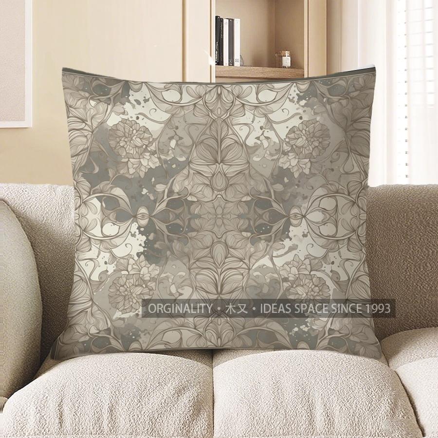 2D Floral & Leafy Patterned Decorative Pattern Cushion Cover Suitable For Sofa Bedroom Car Pillow Cover
