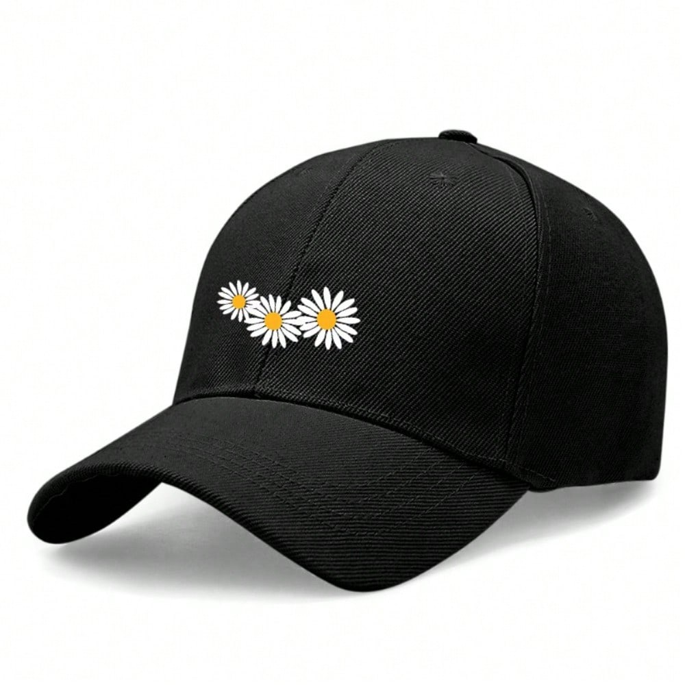 Unisex Beige Daisy Print Baseball Cap, Polyester Adjustable Breathable Lightweight Soft Hat. Sun Protection Dad Sun Cap for  Outdoor Sports чёрный