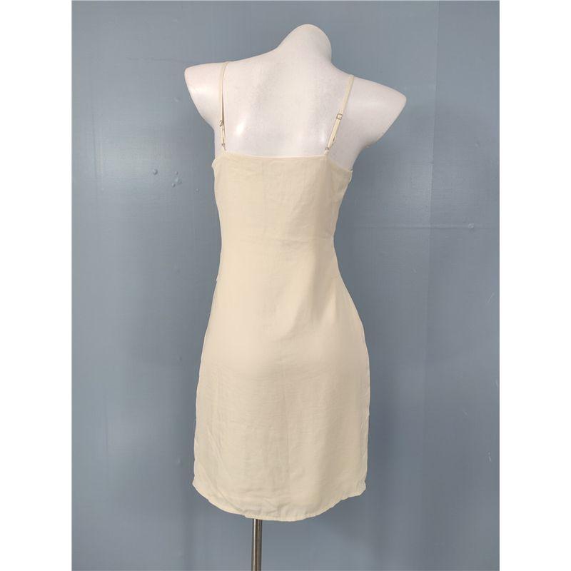 Foreign Trade Order Sling Backless Pile Collar Swing Collar Design Pleat Waist Hugging Irregular Dress Flesh Color Flattering Style